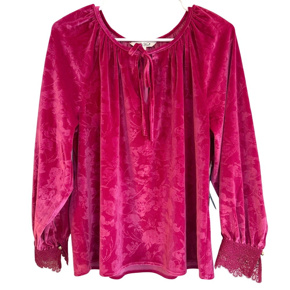 The Pioneer Woman Magenta Pink Velour Peasant Top Lace Cuffs Boho Size M NWT‎